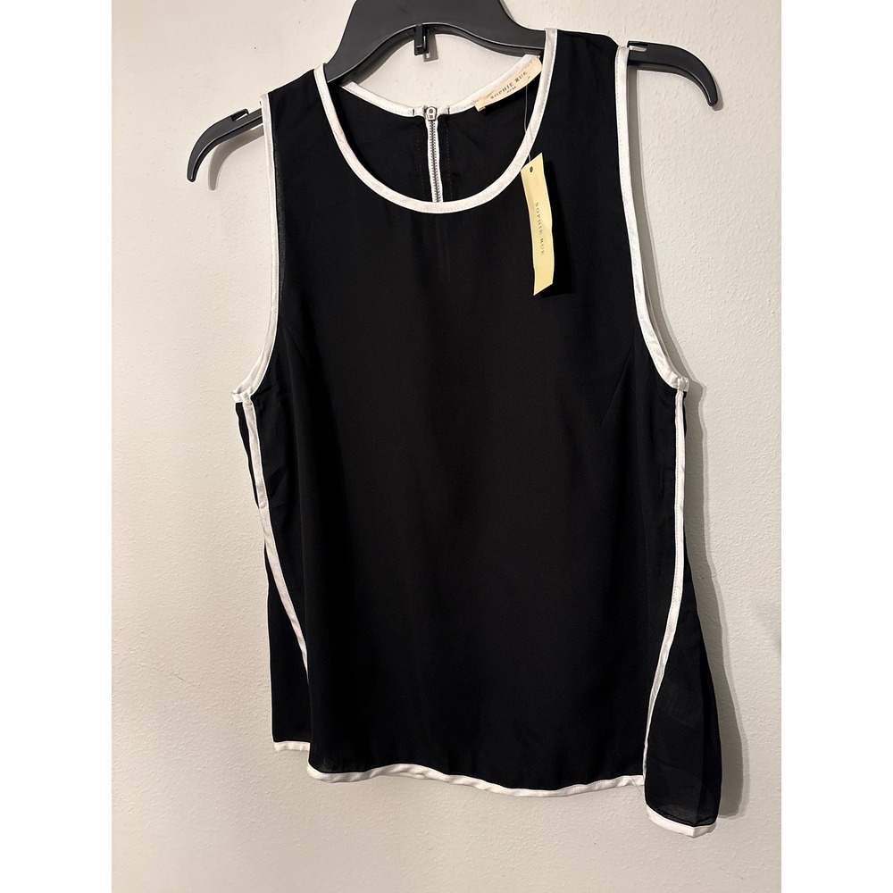 Sophie Rue Tank Top Womens M Black NEW Contrast Trim Zip Back Sleeveless Shell